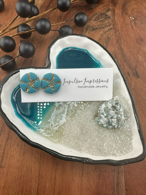 Blue Green and Gold Sand Dollar Stud