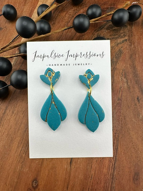 Blue Green Dangles with Gold Flakes