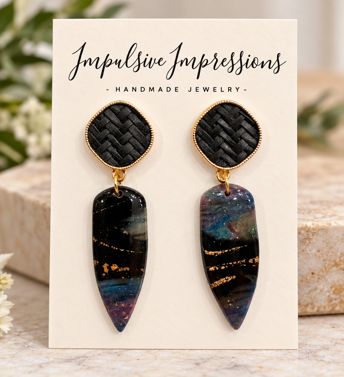Galaxy-inspired polymer clay earrings